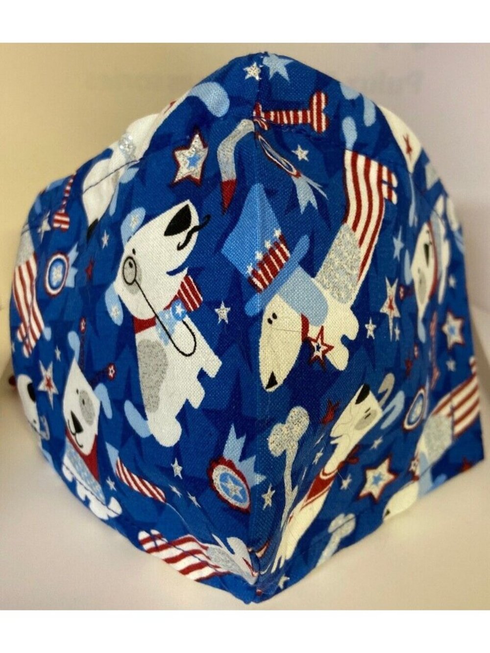 Patriotic Dog Adjustable Ears Nose Adult Fabric Face Mask American Flag Handmade - Picture 2 of 4